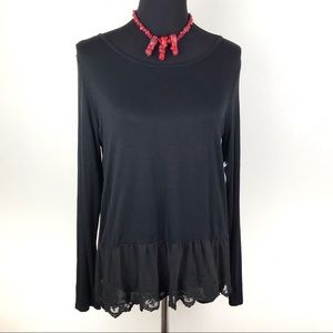 CHARLOTTE RUSSE NWT Hi Low Lace Hem Blouse Black M